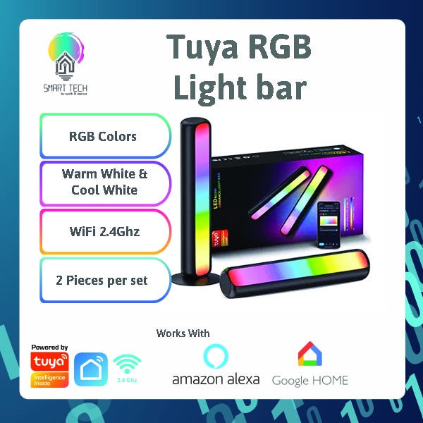 SMART TECH® Tuya Wifi Ambient Light Bar Set For standing Table Lamp LED Panel RGB CCT Music App Control Tuy