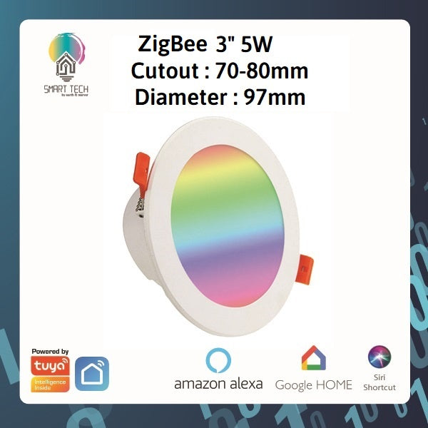 SMART TECH® Tuya Wifi / Zigbee RGBCW LED Smart Downlight Dimmable - RGB Warm white and Cool White