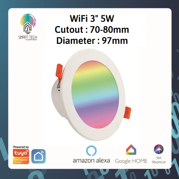 SMART TECH® Tuya Wifi / Zigbee RGBCW LED Smart Downlight Dimmable - RGB Warm white and Cool White