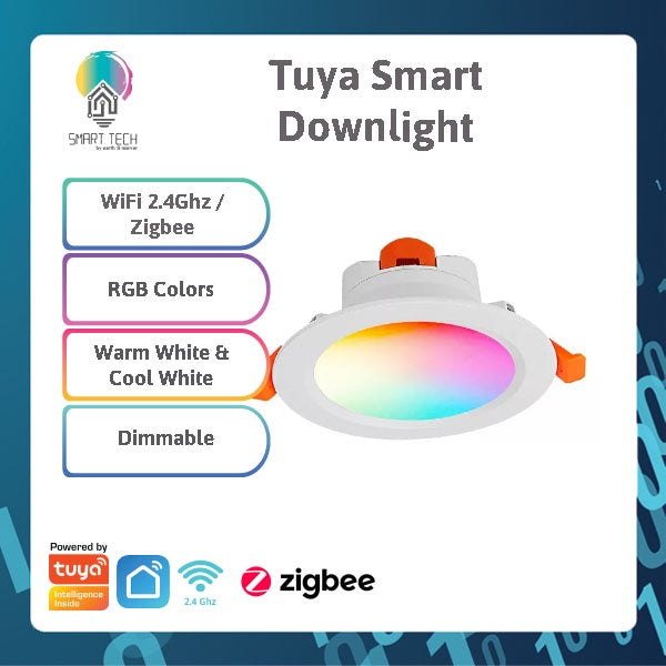 SMART TECH® Tuya Wifi / Zigbee RGBCW LED Smart Downlight Dimmable - RGB Warm white and Cool White
