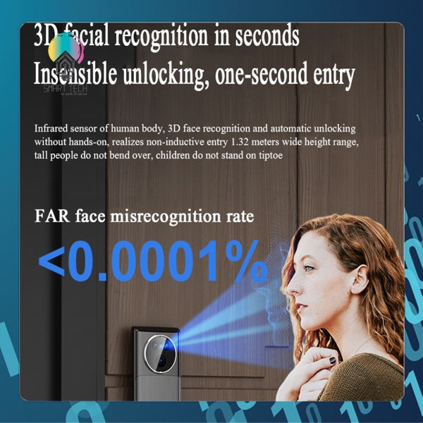 SMART TECH® Tuya 3D Face ID Wif Smart Lock App Finger Vein Lock Code Card Video Calling Smartlife Wechat Digital Lock
