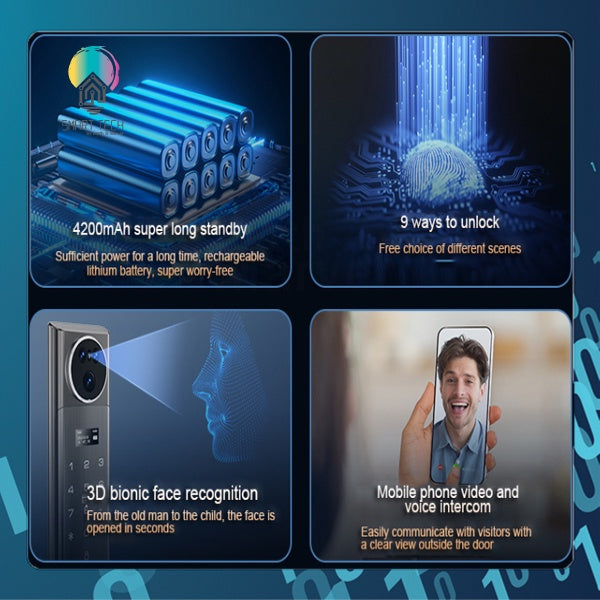 SMART TECH® Tuya 3D Face ID Wif Smart Lock App Finger Vein Lock Code Card Video Calling Smartlife Wechat Digital Lock