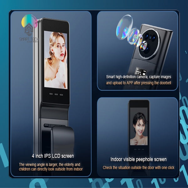 SMART TECH® Tuya 3D Face ID Wif Smart Lock App Finger Vein Lock Code Card Video Calling Smartlife Wechat Digital Lock