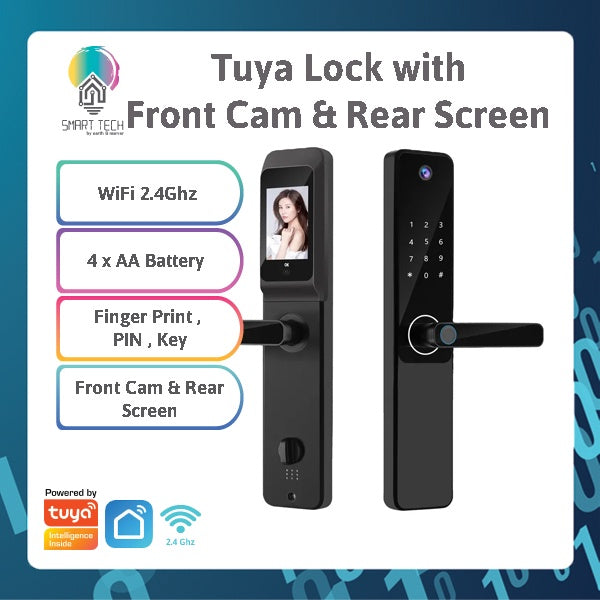 SMART TECH® Tuya Smart Wifi Digital Door Lock Biometric Fingerprint Password Card Key with inner screen