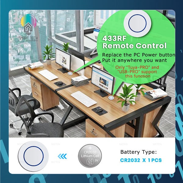 SMART TECH® Tuya Smart WiFi or Zigbee PCIe Computer switch. With Child lock and RH433Remote for start and stop