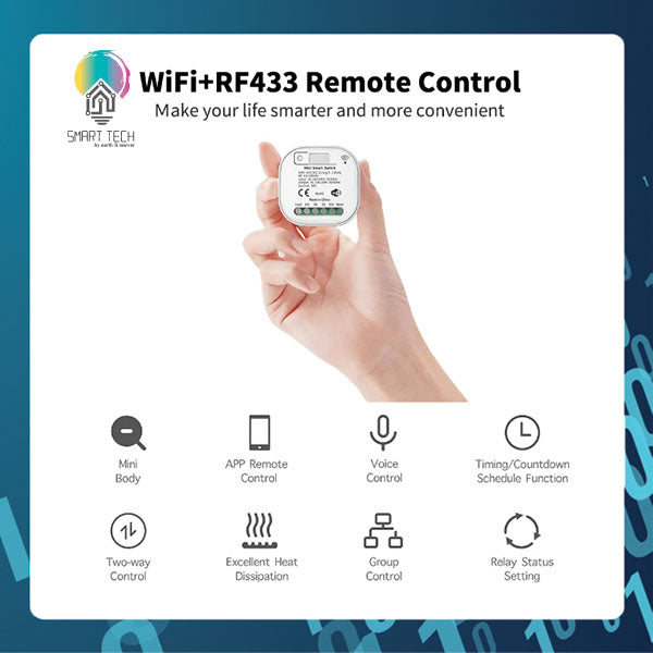 SMART TECH® Tuya WiFi or Zigbee Smart Switch 433Mhz Smart Home Kinetic wireless Switch Receiver 100V~ 250V 15A Module