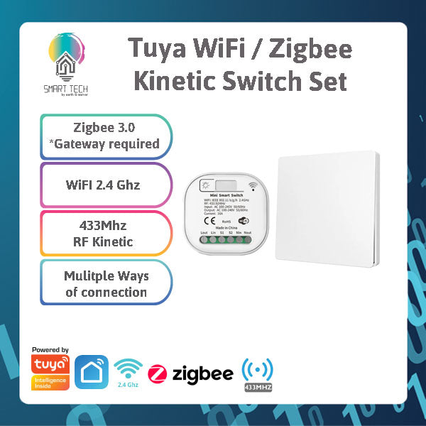 SMART TECH® Tuya WiFi or Zigbee Smart Switch 433Mhz Smart Home Kinetic wireless Switch Receiver 100V~ 250V 15A Module