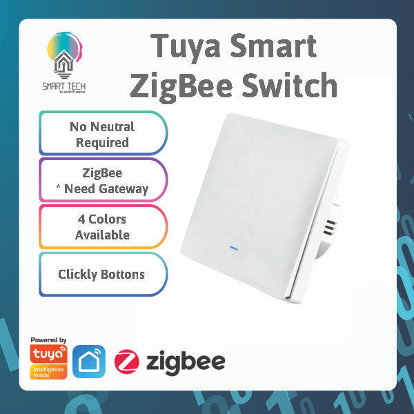 SMART TECH® Tuya Zigbee Smart Push Switch Light No Neutral Wire No Capacitor required Smart Life APP Wall On Off