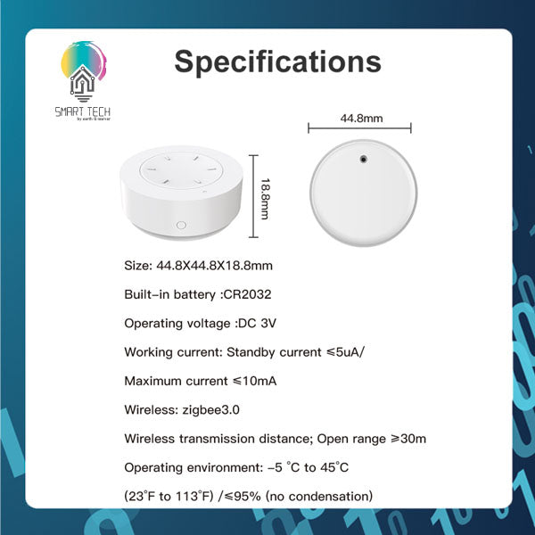 SMART TECH® Tuya Smart ZigBee Dimmer Knob with Scene function Battery operate Smart Life Alexa Google Portable Dimmer