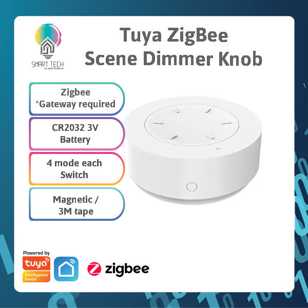 SMART TECH® Tuya Smart ZigBee Dimmer Knob with Scene function Battery operate Smart Life Alexa Google Portable Dimmer