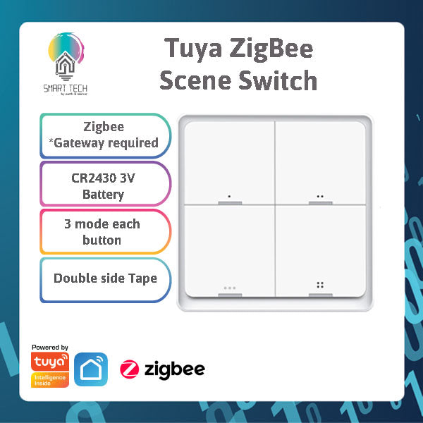 SMART TECH® Tuya Smart Zigbee Scene Switch 4 button , 3 mode each button, Tuya Smartlife Alexa Google Battery operate