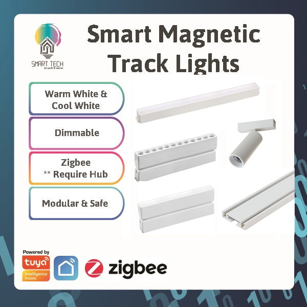 SMART TECH® White Tuya Smart Zigbee Magnetic Track Light System 48VDC track and Rail Modular Smartlife LED Dimmable