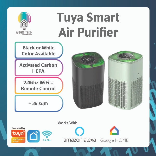 SMART TECH® Tuya Smart Air Purifier Active Carbon HEPA-13 App remote control with white noise lullaby