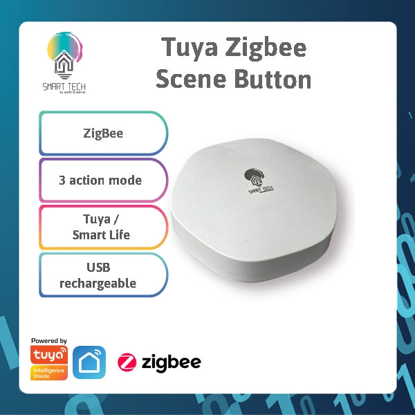 SMART TECH® Tuya Zigbee Button Scene switch with USB rechargeable single button 3 action scene switch