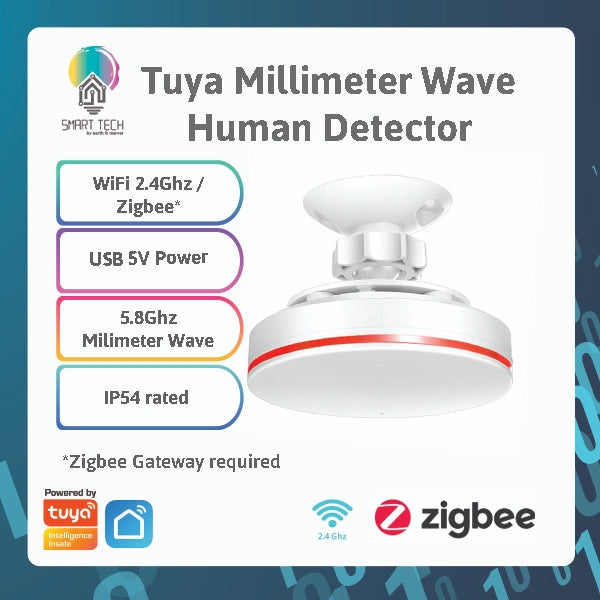 SMART TECH® Tuya Smart MM Wave Human Presence Detector Tuya / Smartlife WiFi 2.4Ghz /Zigbee 5.8G