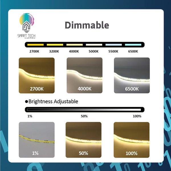 SMART TECH® Tuya Smart COB LED strip light Dual Color Warm White and Cool White  cove wardrobe light ambient