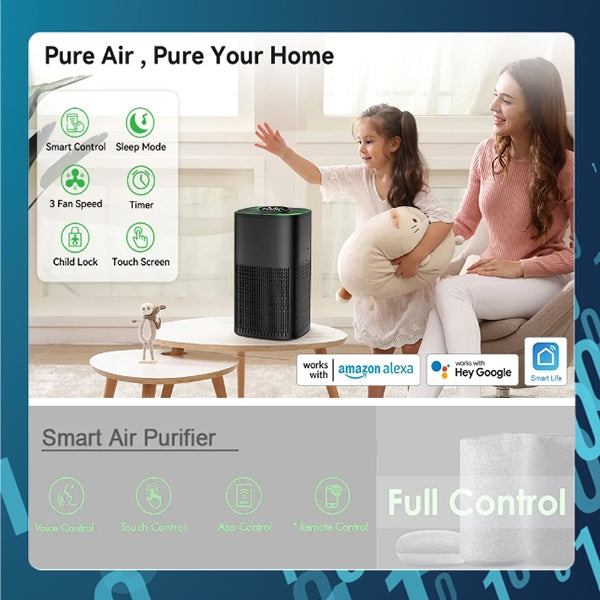 SMART TECH® Tuya Smart Air Purifier Active Carbon HEPA-13 App remote control with white noise lullaby