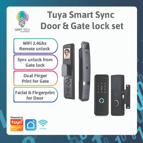 (Local Stock) Tuya Smart Digtial Door /Synchronize opening Door and Gate lock set. Fingerprint and Facial for Door Lock.