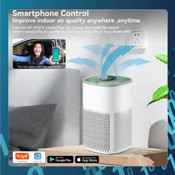 SMART TECH® Tuya Smart Air Purifier Active Carbon HEPA-13 App remote control with white noise lullaby