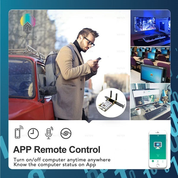 SMART TECH® Tuya Smart WiFi or Zigbee PCIe Computer switch. With Child lock and RH433Remote for start and stop