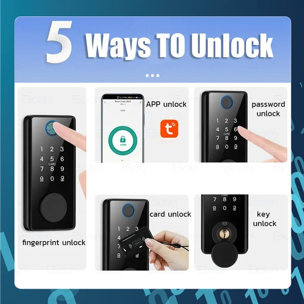 SMART TECH® Tuya WiFi 2.4Ghz App Digital Biometric Fingerprint Code Card Key Smart Door Lock for Home Tuya Smartlife