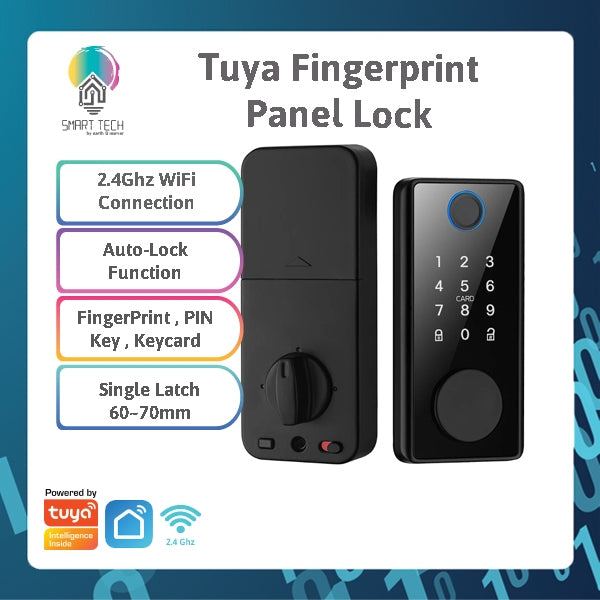 SMART TECH® Tuya WiFi 2.4Ghz App Digital Biometric Fingerprint Code Card Key Smart Door Lock for Home Tuya Smartlife