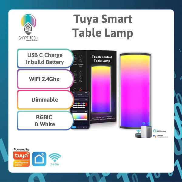 🇸🇬 SMART TECH® Tuya Smart RGBIC - White Table / Desktop rechargeable WiFi Smart Lamp