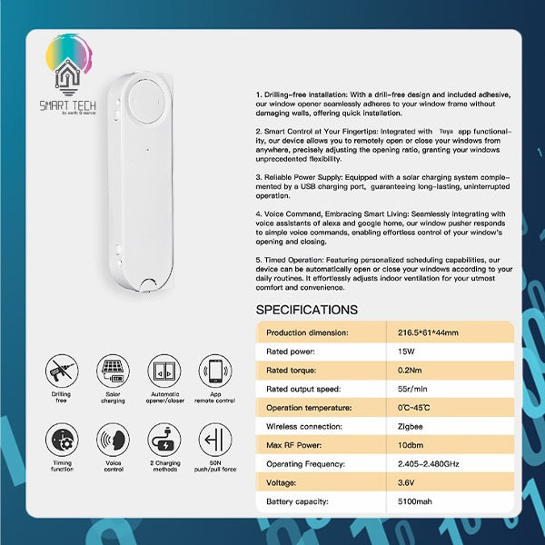 🇸🇬 SMART TECH® Tuya Smart Zigbee Window or Door Slider, Tuya Smartlife, Battery powered and Solar charged, Alexa Google