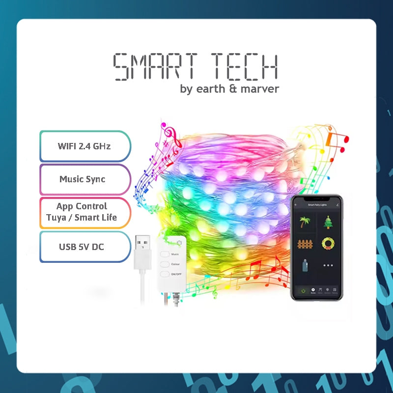 SMART TECH® Tuya WIFI Fairy Light/ Angel Light USB  Lights App Remote Control Music Sync RGB LED String Lights