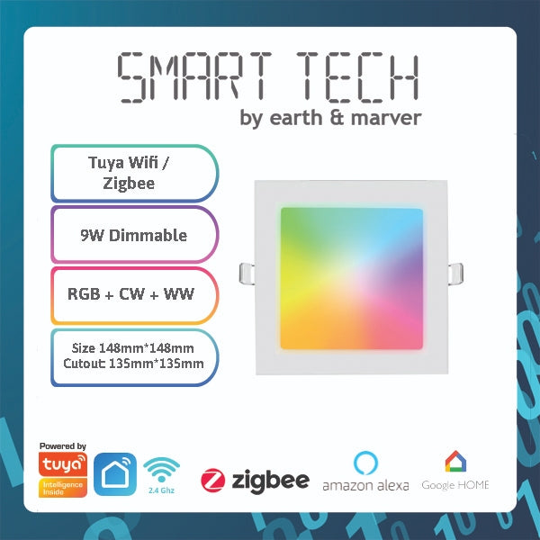 SMART TECH® Tuya Smart WiFi / Zigbee Square Downlight 9W RGB Cool White and Warm White