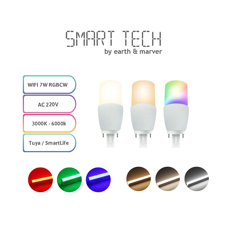 SMART TECH® WiFi G24 PLC 2PIN 7W RGB CW + WW Light Bulb Spotlight Light Lamp LED Bulb Tuya